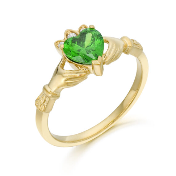 9ct Gold CZ Emerald Claddagh Ring - CL54