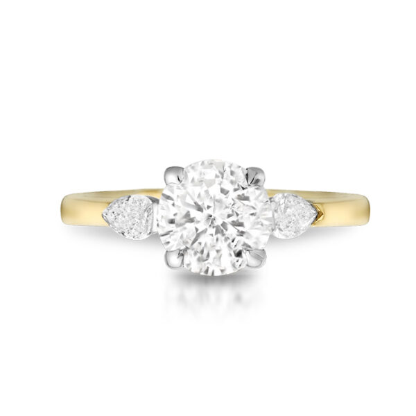 18ct Gold 3 Stone Lab Diamond Engagement Ring with 2 Pear Shape Diamonds on each side of the centre stone-DPL712F