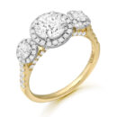 18ct Gold Three Stone Lab Diamond Engagement Ring set with Hallo and beautiful detailing all around-DPL713