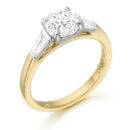 18ct Gold Three Stone Lab Diamond Engagement Ring set with Baguette Diamonds on each side of the centre stone-DPL714