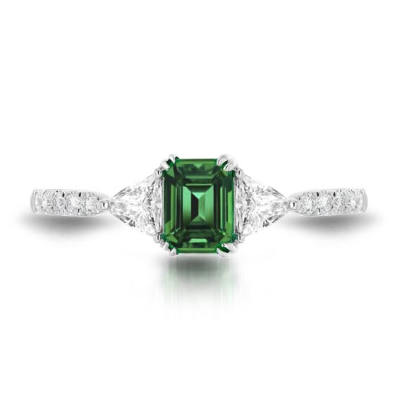 Diamond and Emerald Engagement Ring-DPL579WE